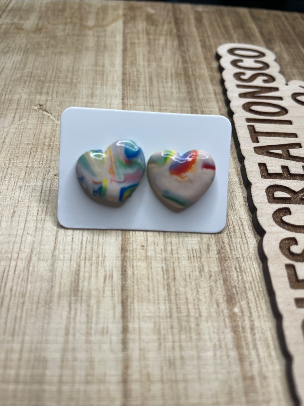 Heart Stud Earrings in rainbow Swirl - Picture 2 of 2